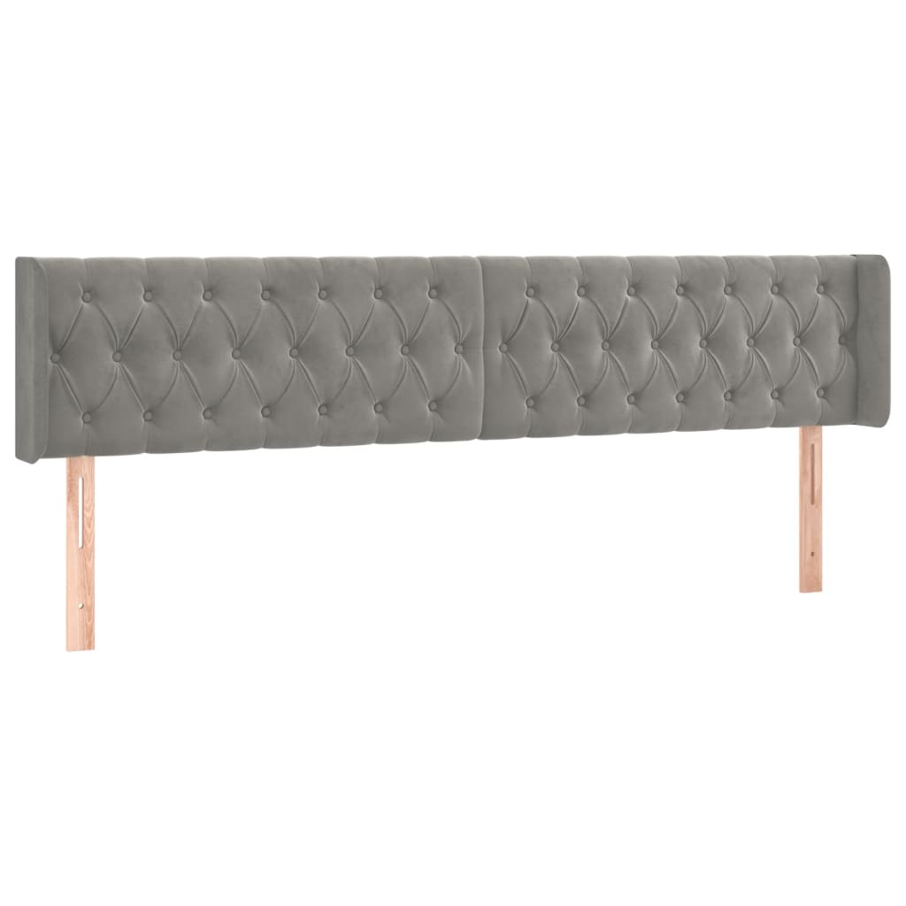 Cabeceira cama c/ luzes LED veludo 183x16x78/88 cm cinza-claro