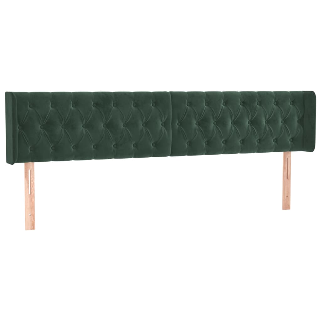 Cabeceira cama c/ luzes LED veludo 183x16x78/88 cm verde-escuro