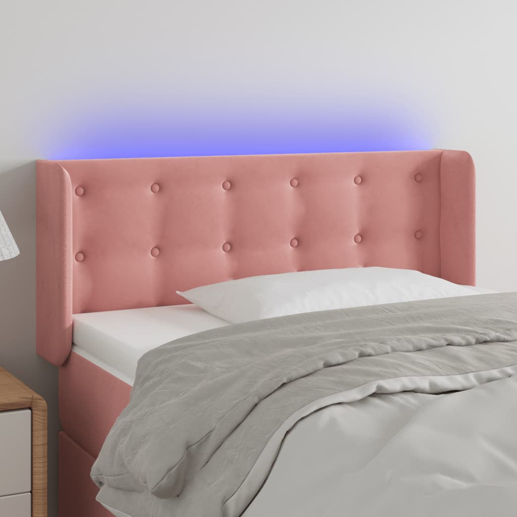 Cabeceira de cama c/ luzes LED veludo 93x16x78/88 cm rosa