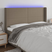 Cabeceira cama c/ LED tecido 203x16x118/128cm cinza-acastanhado