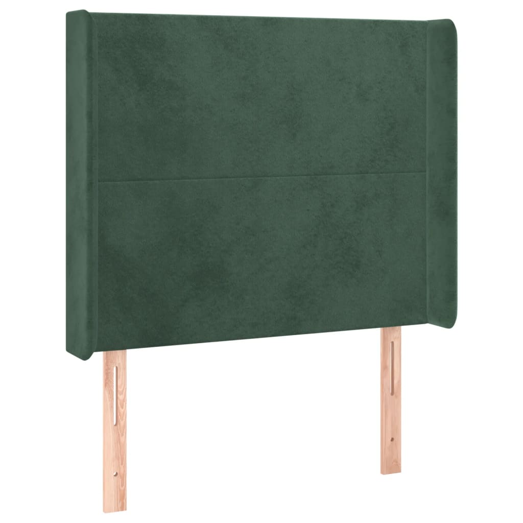 Cabeceira de cama c/ LED veludo 103x16x118/128 cm verde-escuro