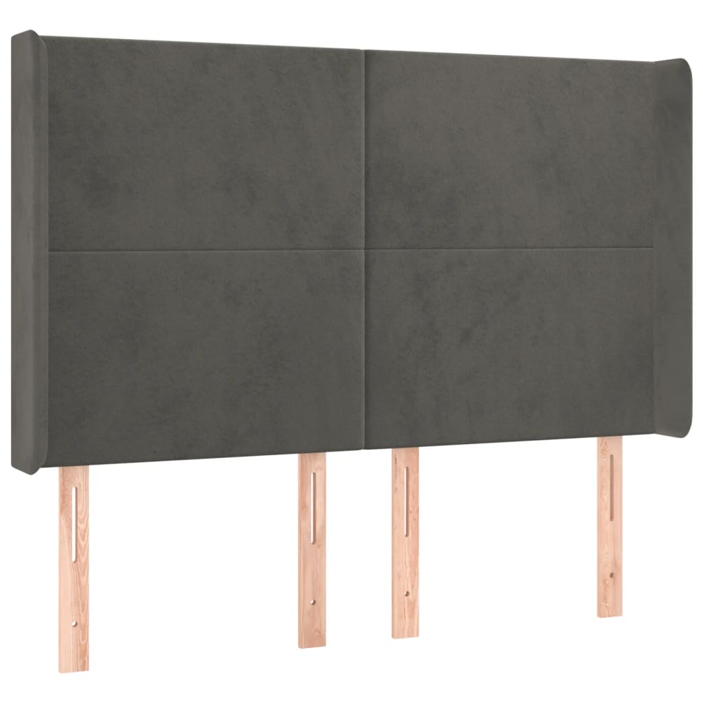 Cabeceira de cama c/ LED veludo 147x16x118/128 cm cinza-escuro