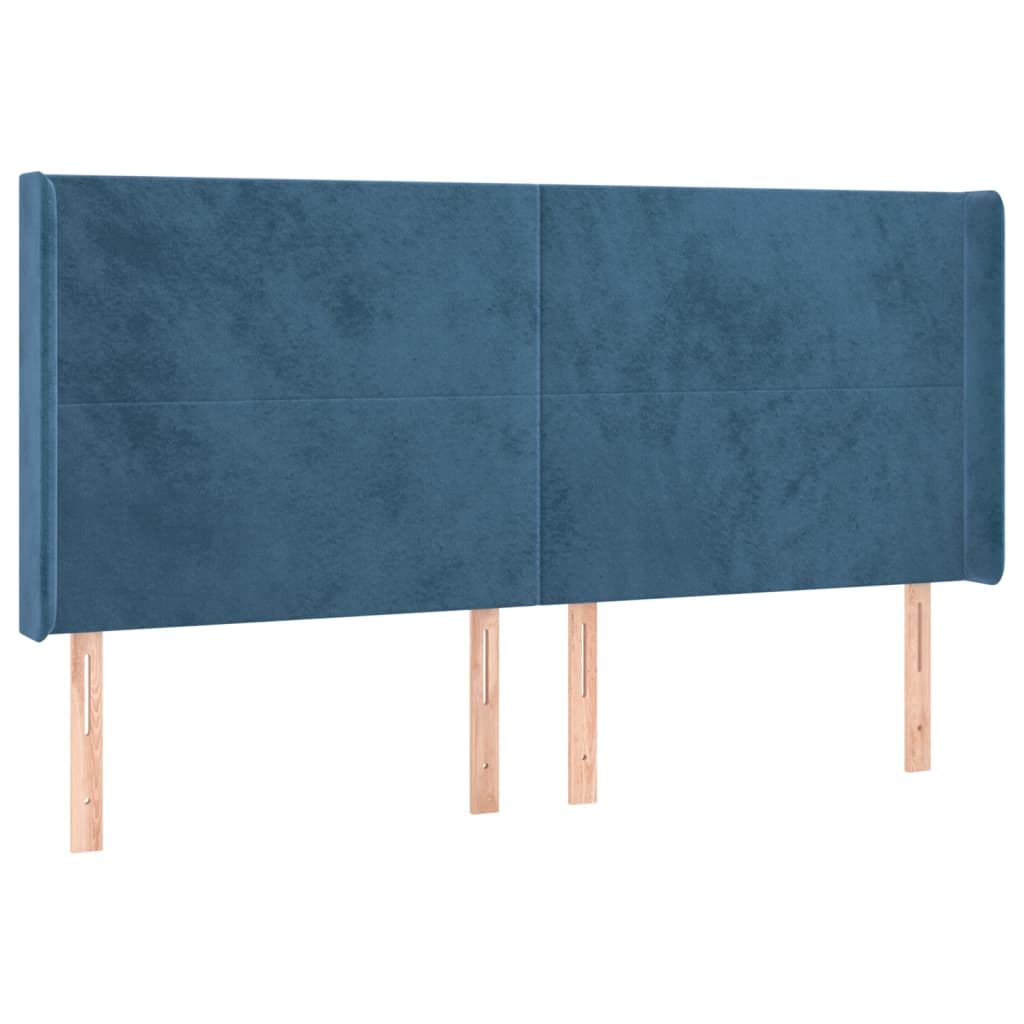 Cabeceira cama c/ luzes LED veludo 163x16x118/128cm azul-escuro