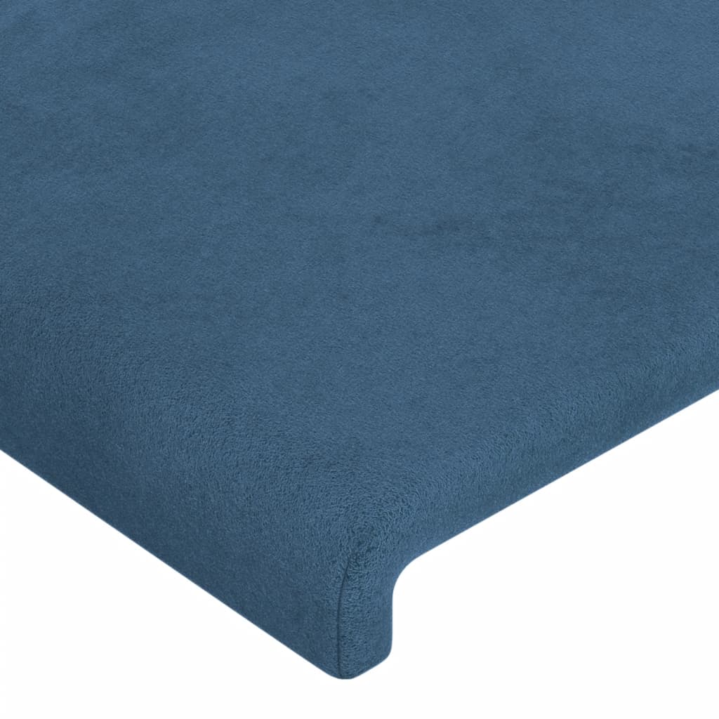 Cabeceira cama c/ luzes LED veludo 203x16x118/128cm azul-escuro