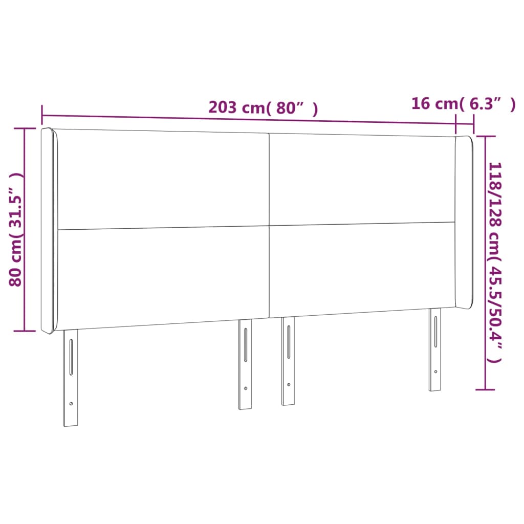 Cabeceira cama c/ luzes LED veludo 203x16x118/128cm azul-escuro