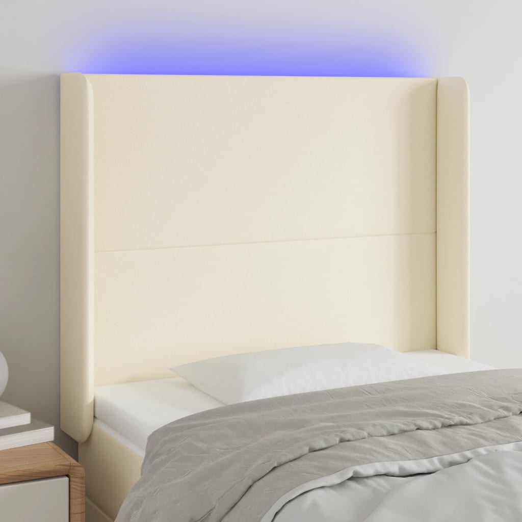 Cabeceira de cama c/ LED 93x16x118/128cm couro artificial crème