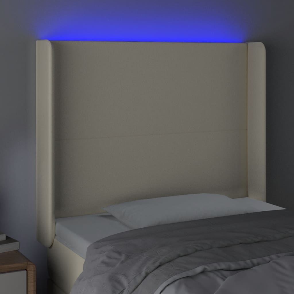 Cabeceira cama c/ LED 103x16x118/128 cm couro artificial crème