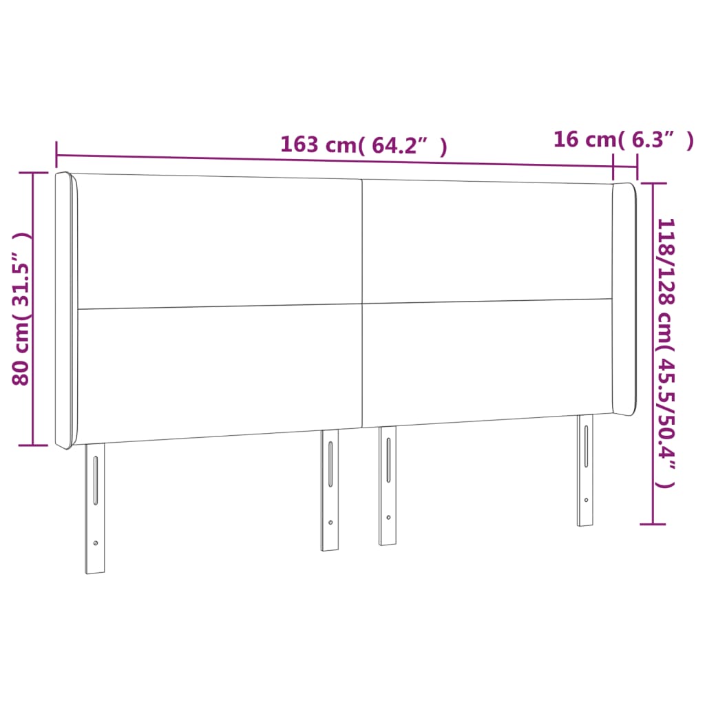 Cabeceira cama c/ LED couro artif. 163x16x118/128 cm cinzento