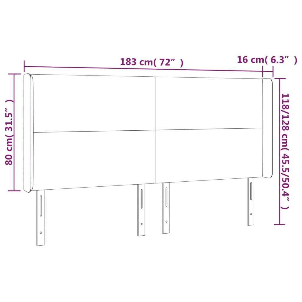 Cabeceira cama c/ LED 183x16x118/128 cm couro artificial crème