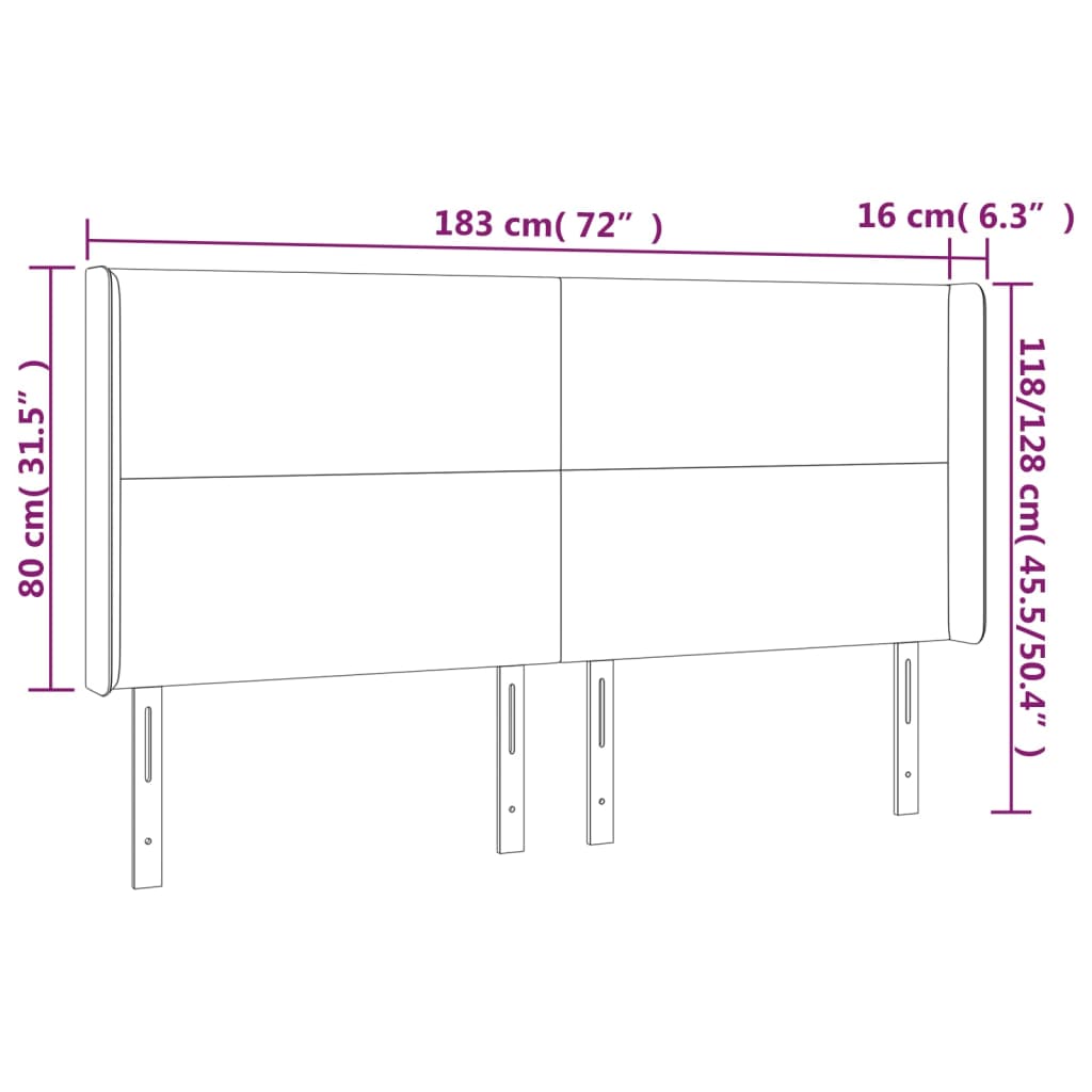 Cabeceira cama c/ LED couro artif. 183x16x118/128 cm cinzento