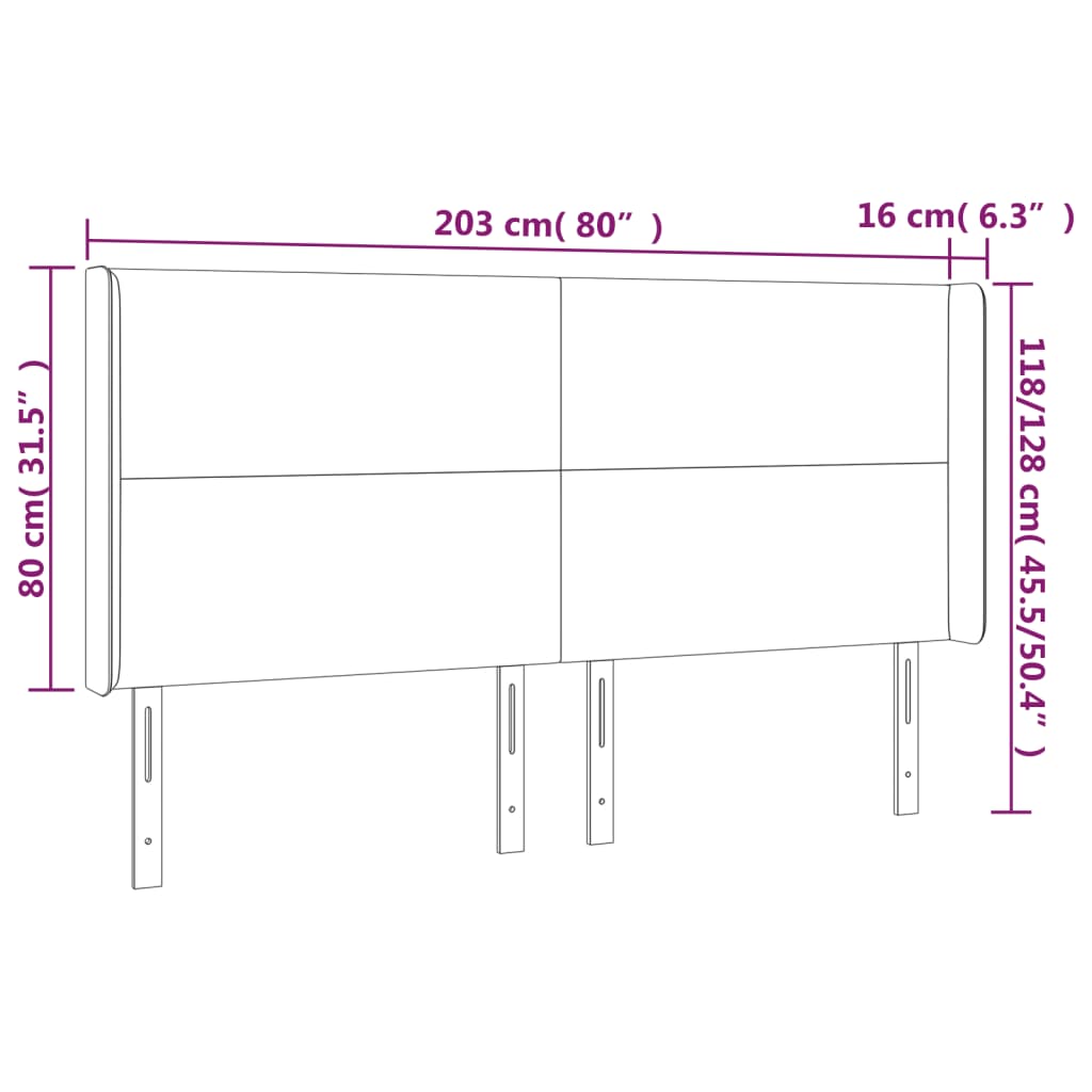 Cabeceira cama c/ LED 203x16x118/128 cm couro artificial crème