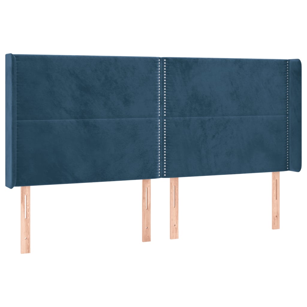 Cabeceira cama c/ luzes LED veludo 163x16x118/128cm azul-escuro