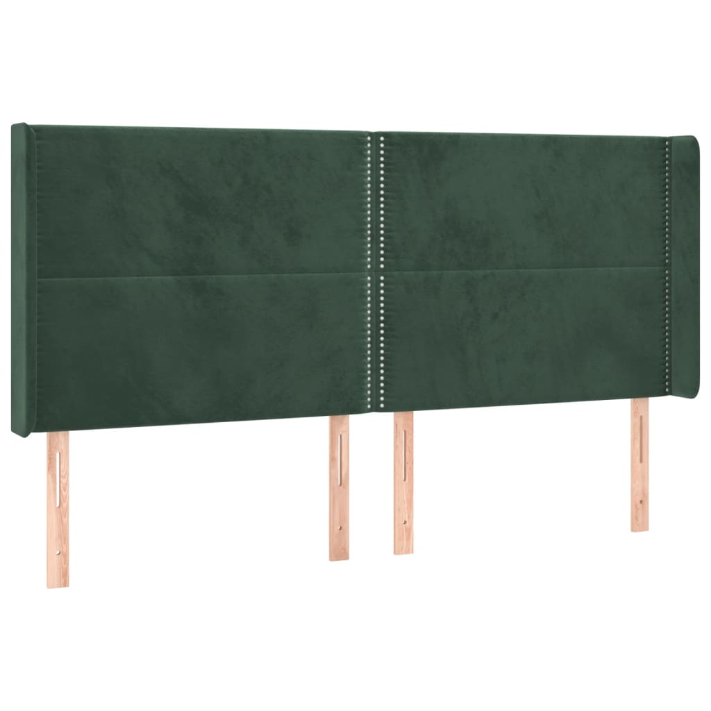 Cabeceira de cama c/ LED veludo 183x16x118/128 cm verde-escuro