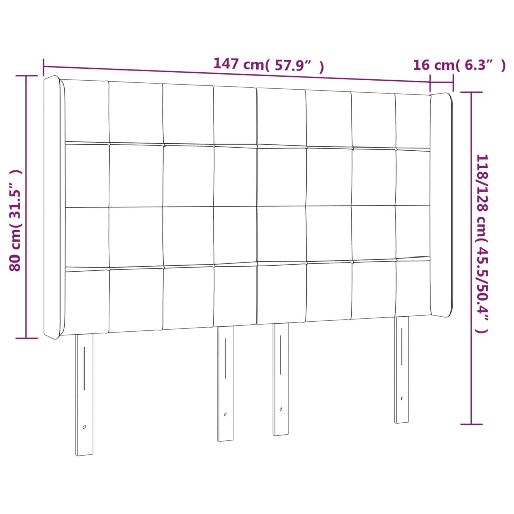 Cabeceira de cama c/ luzes LED tecido 147x16x118/128cm castanho