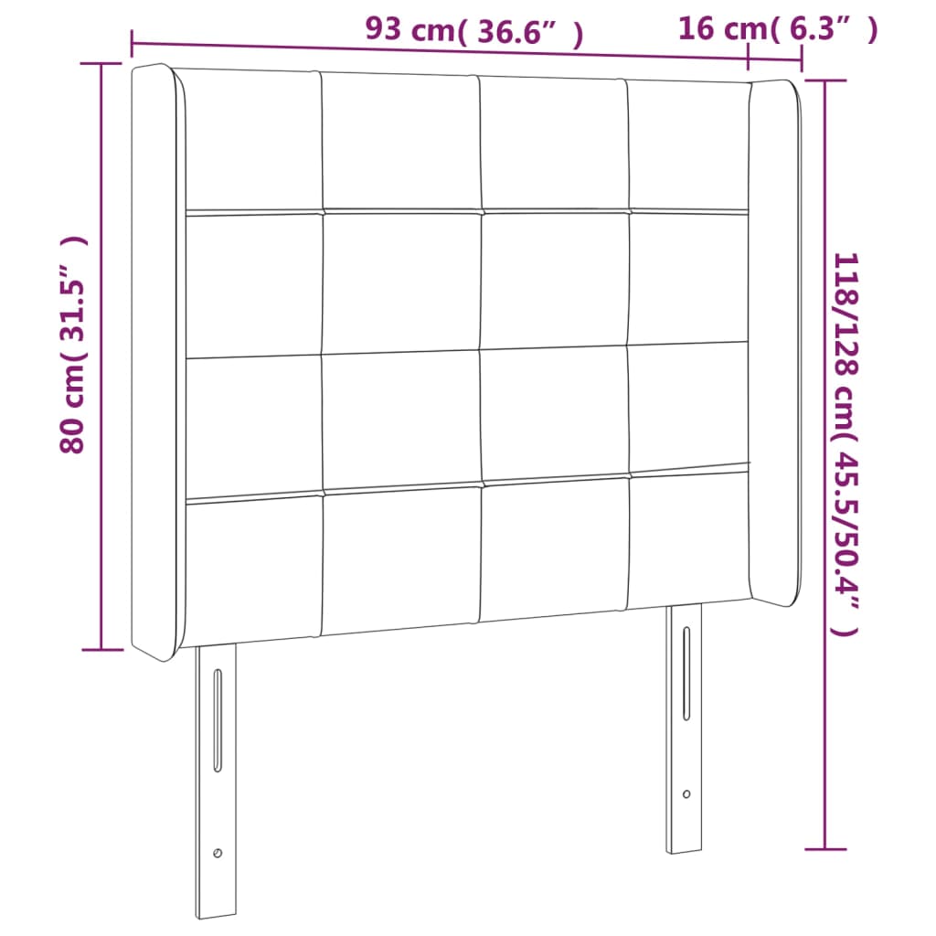 Cabeceira de cama c/ luzes LED veludo 93x16x118/128 cm preto