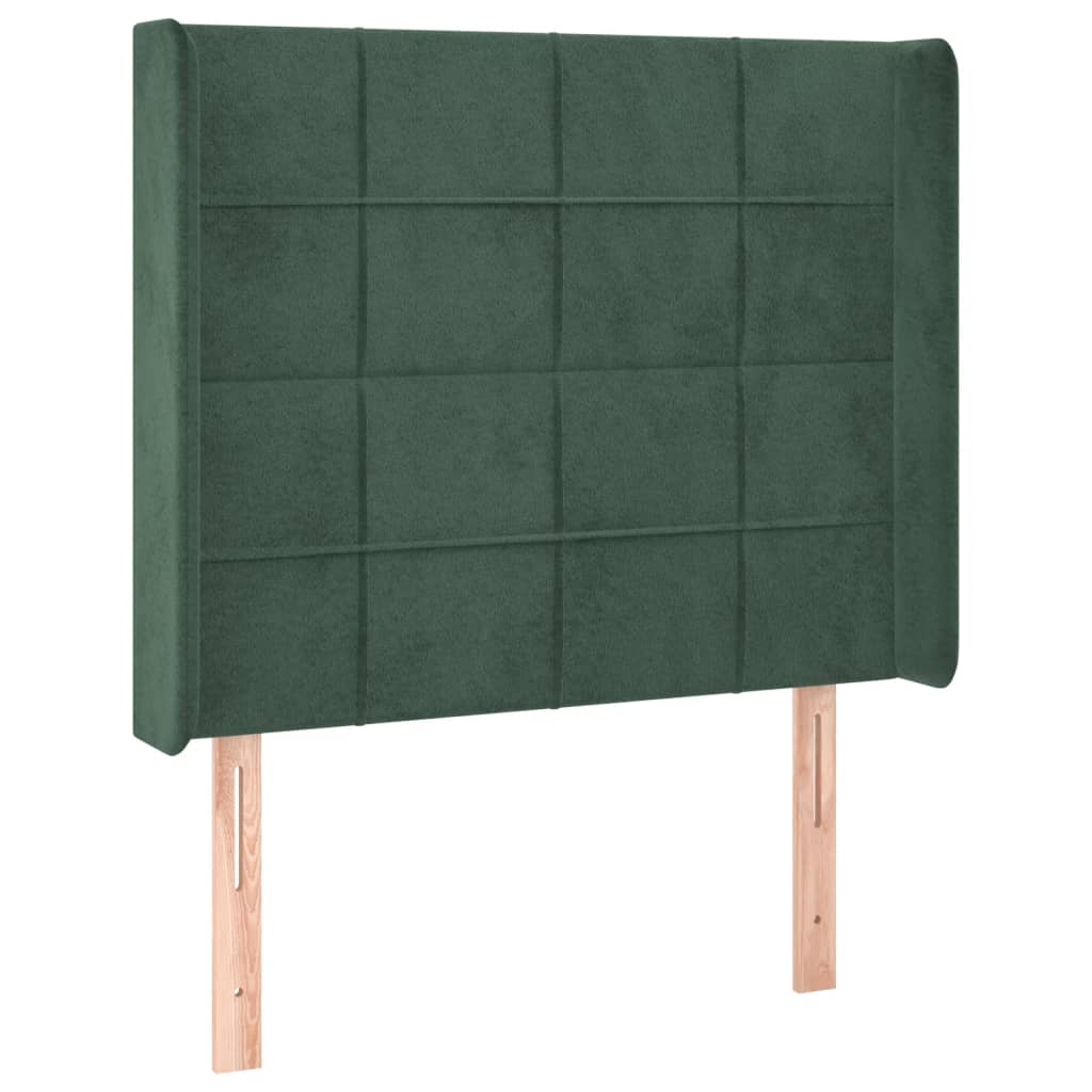 Cabeceira de cama c/ LED veludo 103x16x118/128 cm verde-escuro