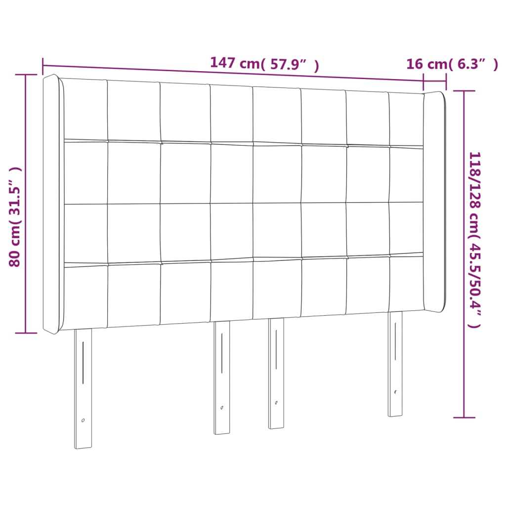 Cabeceira de cama c/ luzes LED veludo 147x16x118/128 cm preto