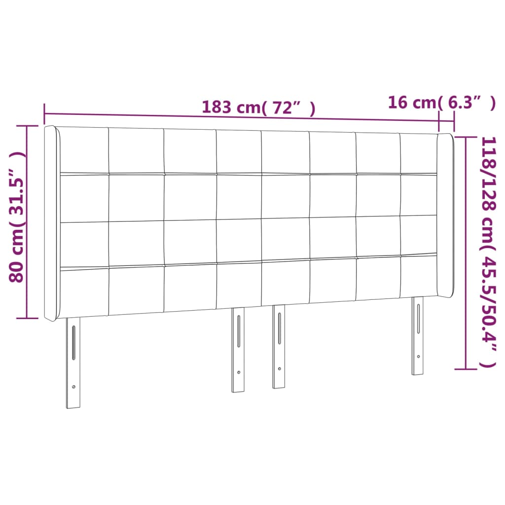 Cabeceira de cama c/ LED veludo 183x16x118/128 cm verde-escuro
