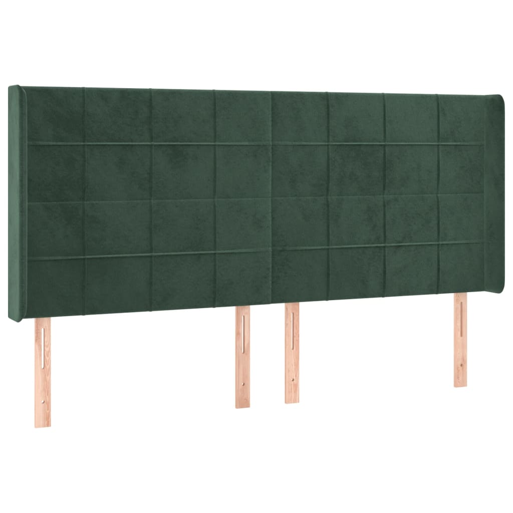 Cabeceira de cama c/ LED veludo 203x16x118/128 cm verde-escuro