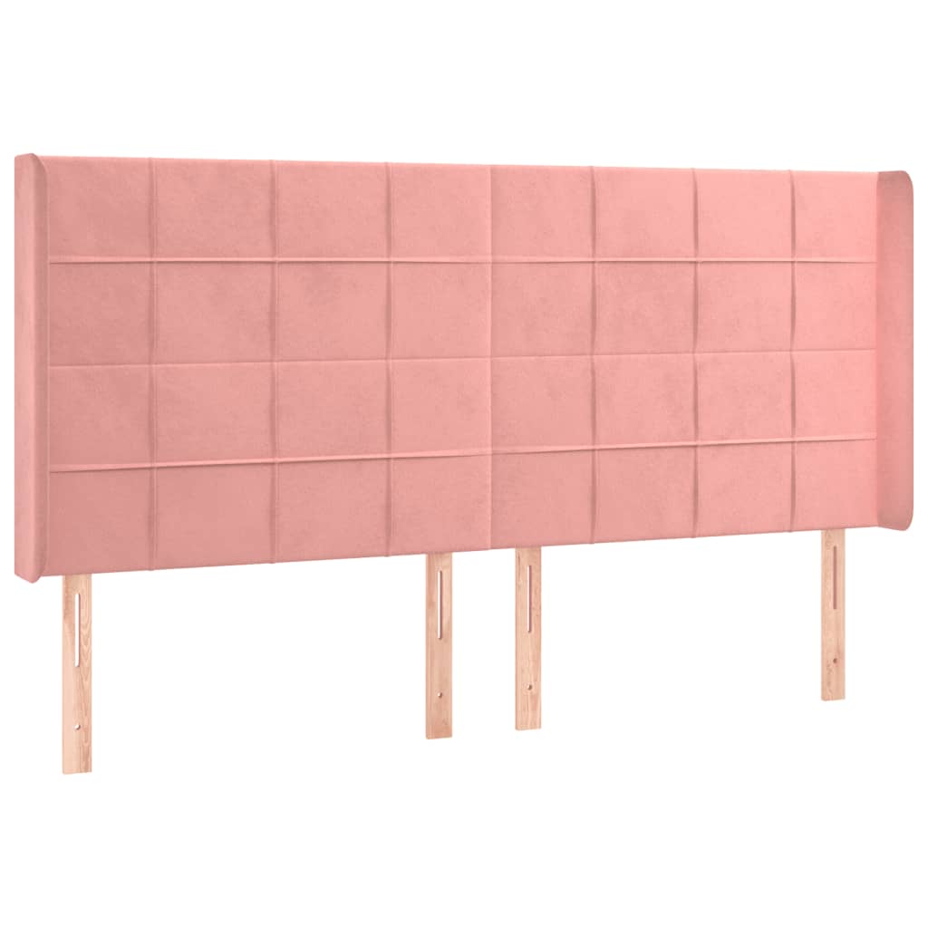 Cabeceira de cama c/ luzes LED veludo 203x16x118/128 cm rosa
