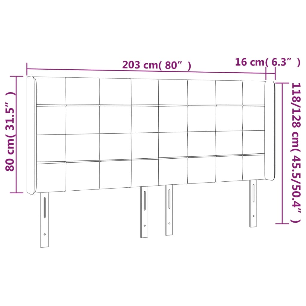 Cabeceira de cama c/ luzes LED veludo 203x16x118/128 cm rosa
