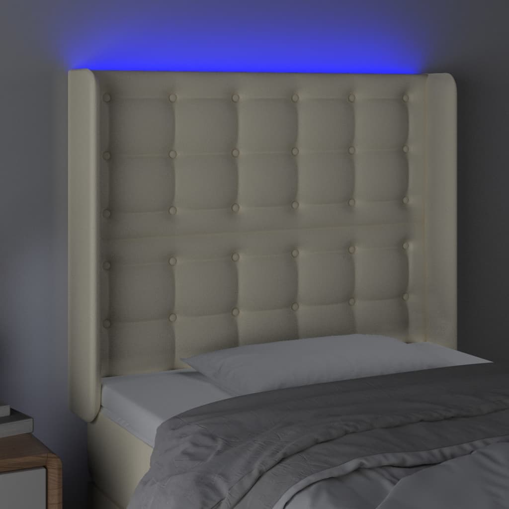 Cabeceira de cama c/ LED 83x16x118/128cm couro artificial crème