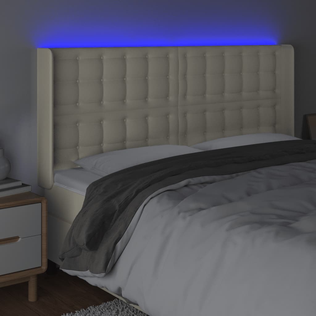 Cabeceira cama c/ LED 147x16x118/128 cm couro artificial crème