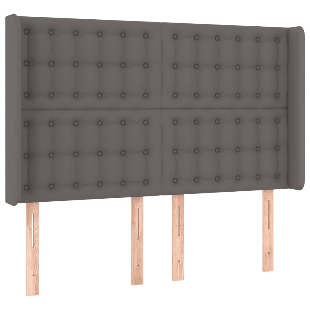 Cabeceira cama c/ LED couro artif. 147x16x118/128 cm cinzento