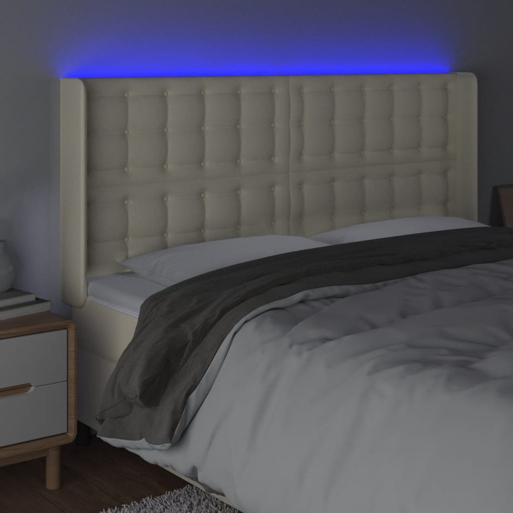 Cabeceira cama c/ LED 183x16x118/128 cm couro artificial crème