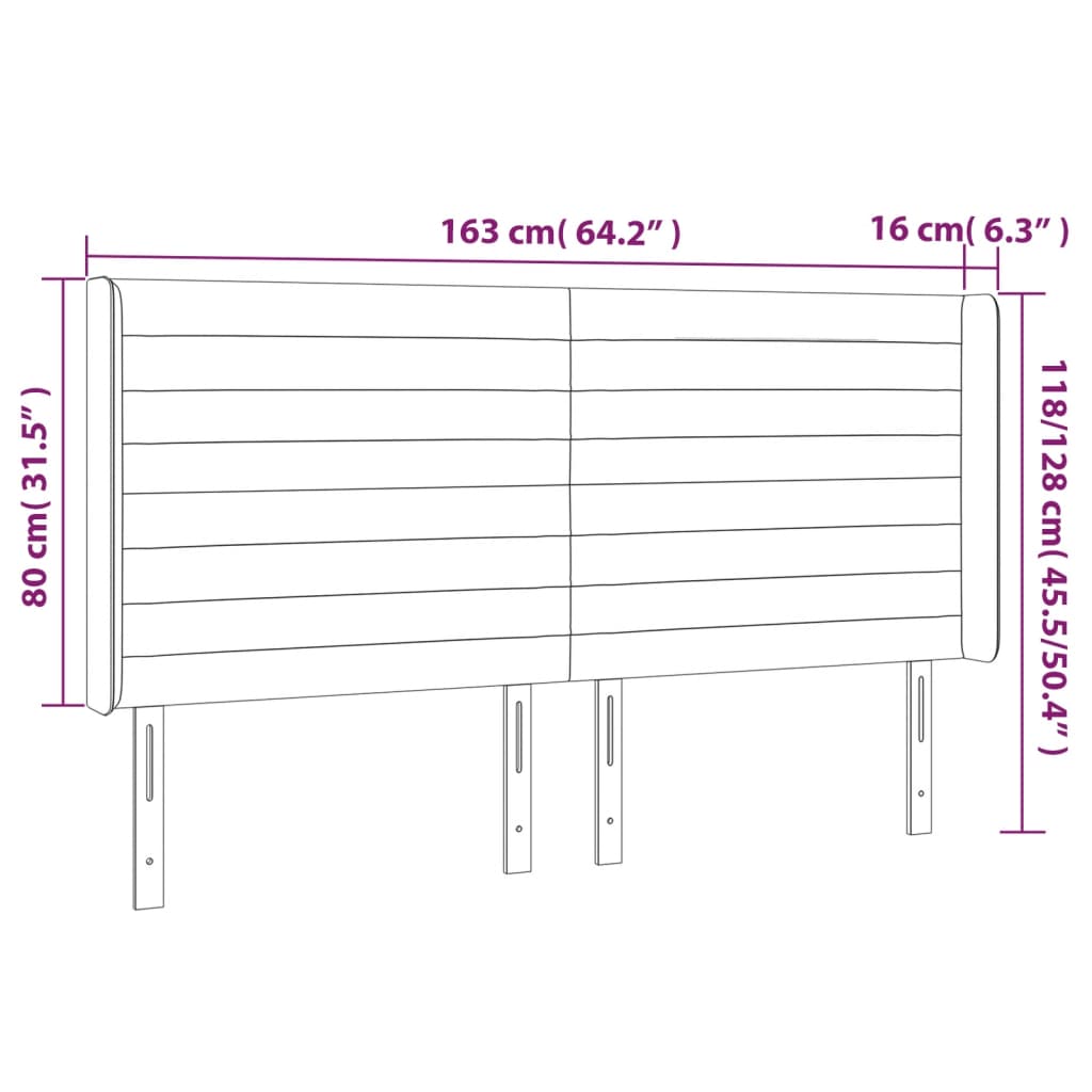 Cabeceira cama c/ LED tecido 163x16x118/128cm cinza-acastanhado
