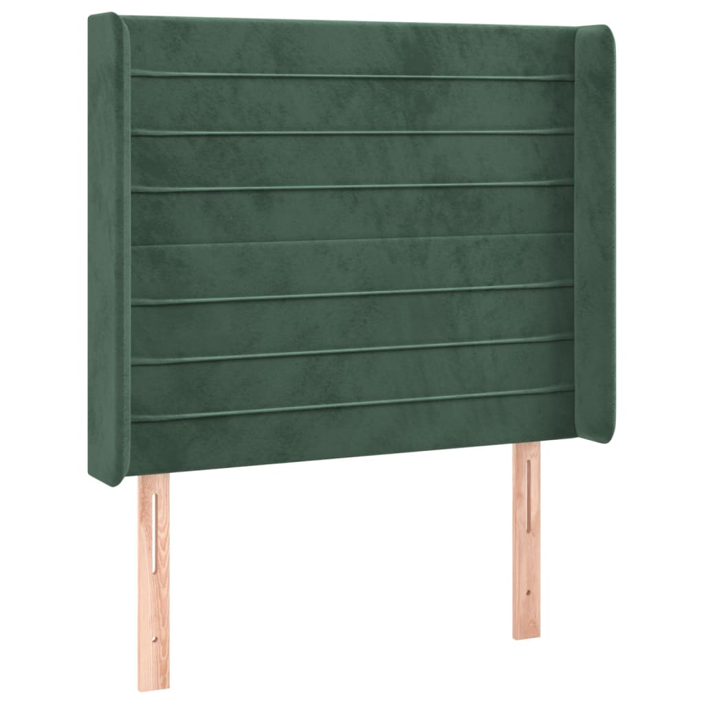 Cabeceira cama c/ luzes LED veludo 83x16x118/128cm verde-escuro