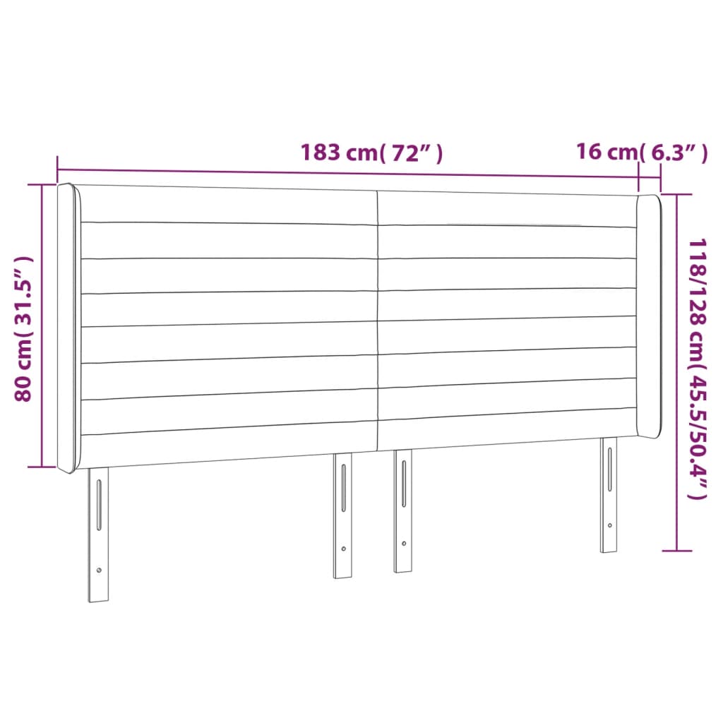 Cabeceira de cama c/ LED veludo 183x16x118/128 cm cinza-escuro