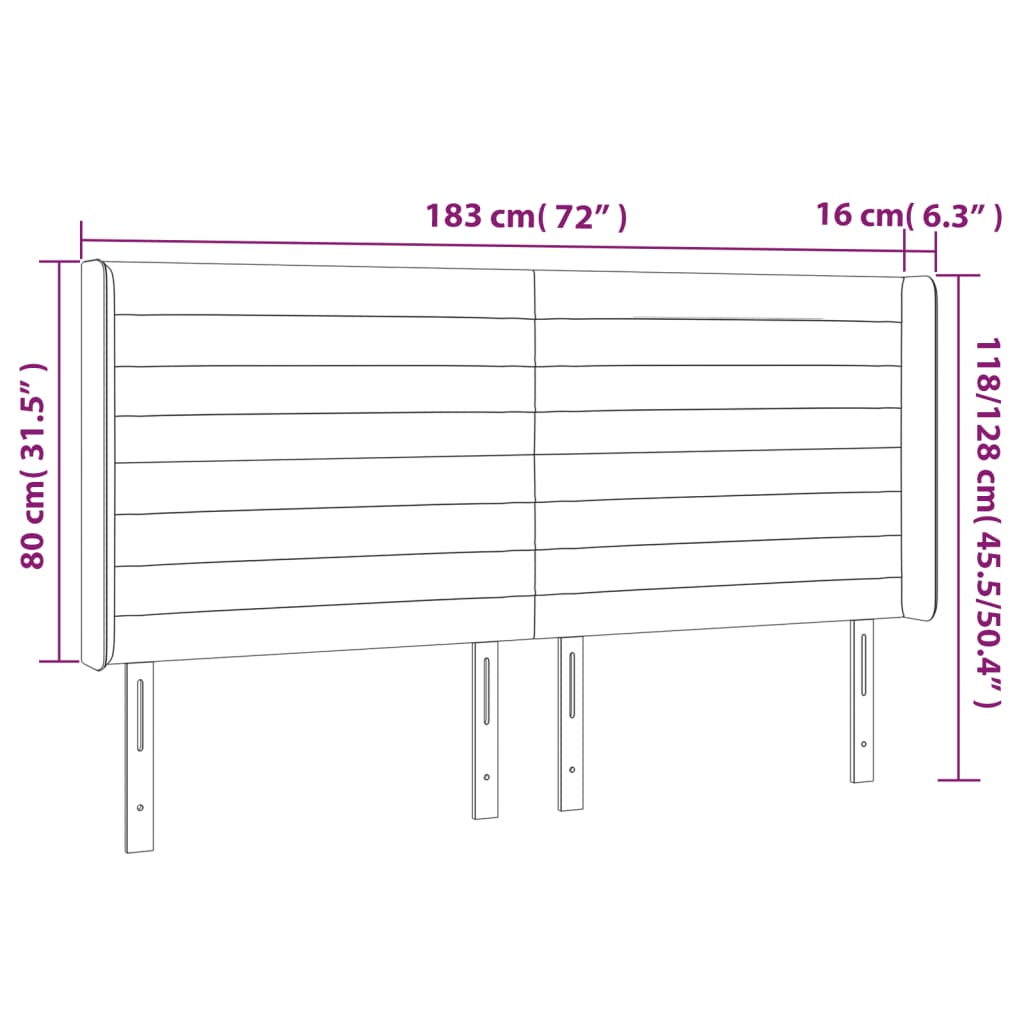 Cabeceira de cama c/ luzes LED veludo 183x16x118/128 cm preto