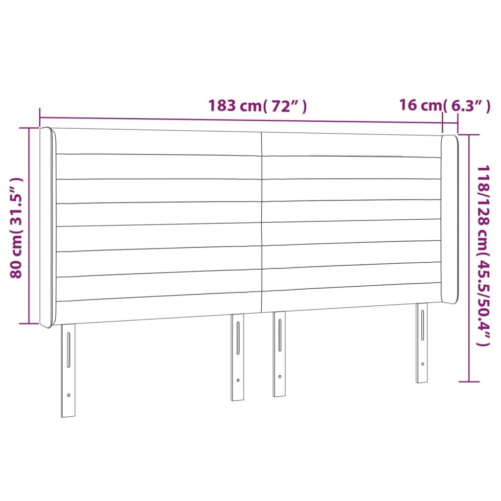 Cabeceira de cama c/ luzes LED veludo 183x16x118/128 cm rosa