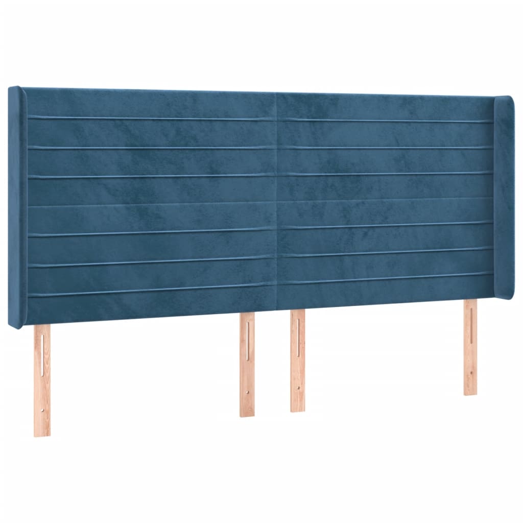 Cabeceira cama c/ luzes LED veludo 203x16x118/128cm azul-escuro