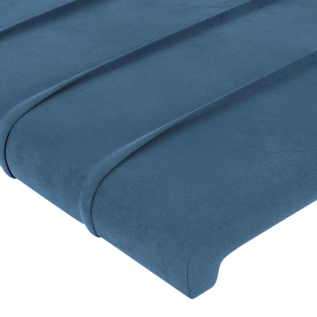 Cabeceira cama c/ luzes LED veludo 203x16x118/128cm azul-escuro