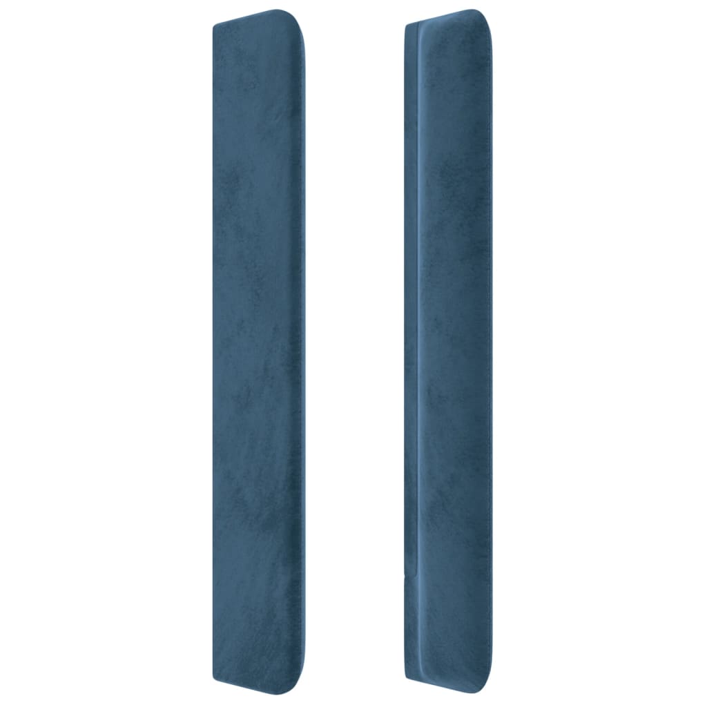 Cabeceira cama c/ luzes LED veludo 93x16x118/128 cm azul-escuro