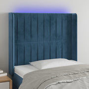 Cabeceira cama c/ luzes LED veludo 103x16x118/128cm azul-escuro