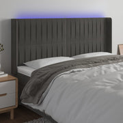 Cabeceira de cama c/ LED veludo 183x16x118/128 cm cinza-escuro