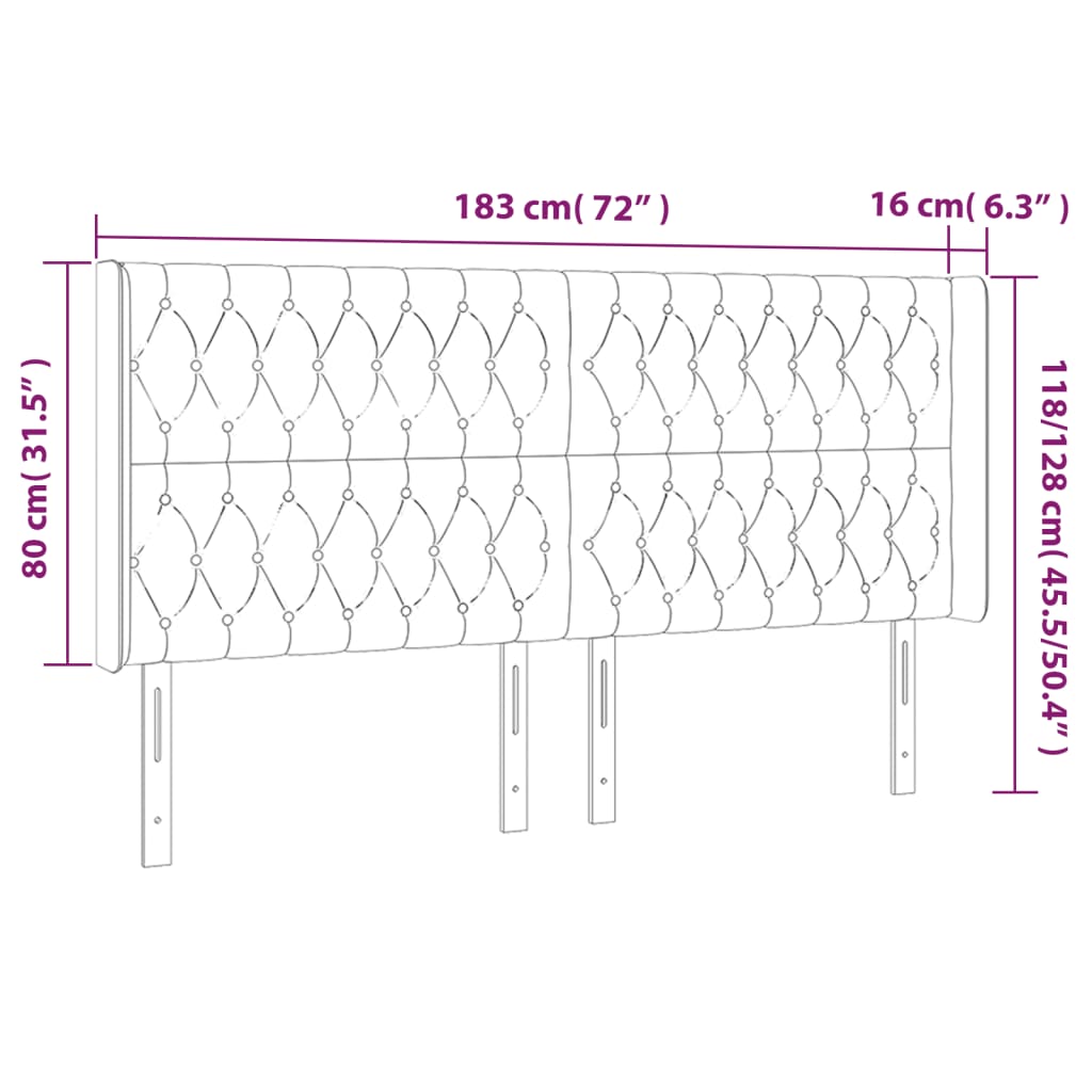 Cabeceira cama c/ LED tecido 183x16x118/128cm cinza-acastanhado