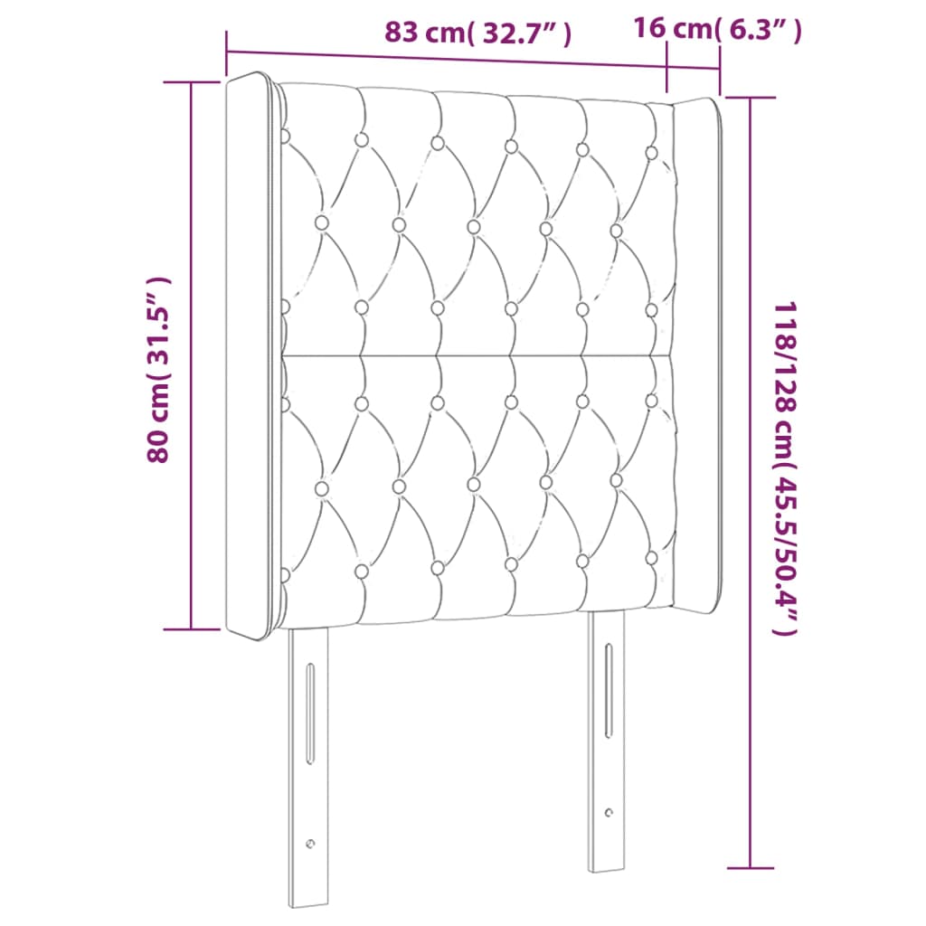 Cabeceira de cama c/ luzes LED veludo 83x16x118/128 cm rosa