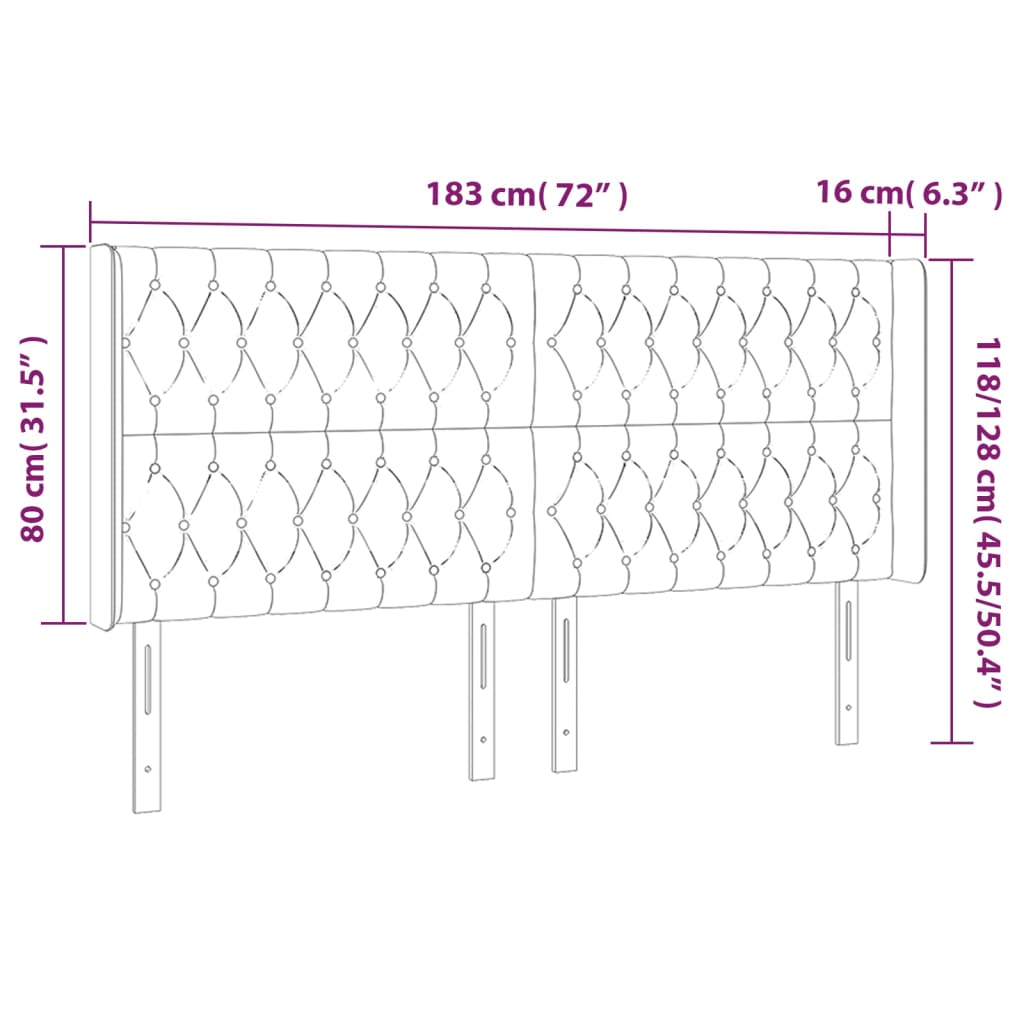 Cabeceira de cama c/ LED veludo 183x16x118/128 cm cinza-escuro