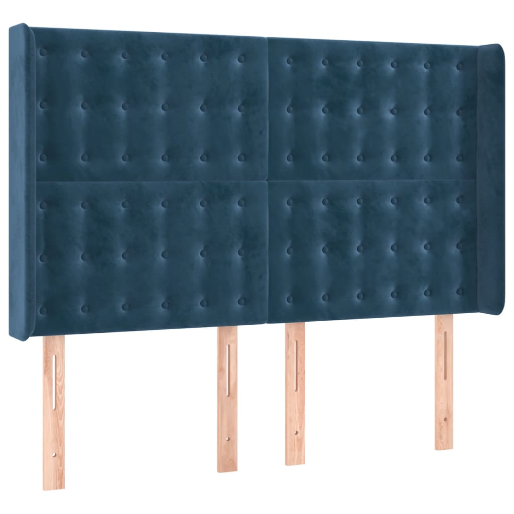 Cabeceira cama c/ luzes LED veludo 147x16x118/128cm azul-escuro