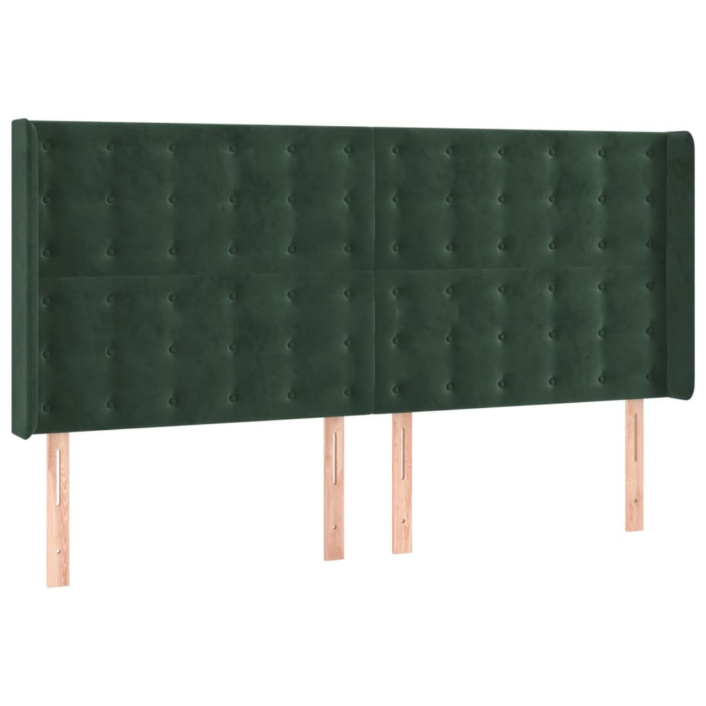 Cabeceira de cama c/ LED veludo 163x16x118/128 cm verde-escuro