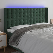 Cabeceira de cama c/ LED veludo 183x16x118/128 cm verde-escuro