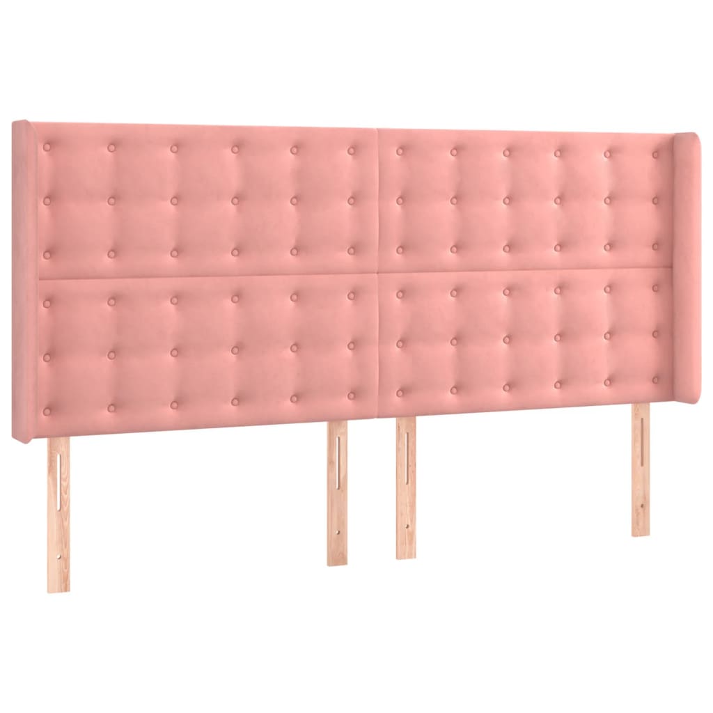 Cabeceira de cama c/ luzes LED veludo 183x16x118/128 cm rosa