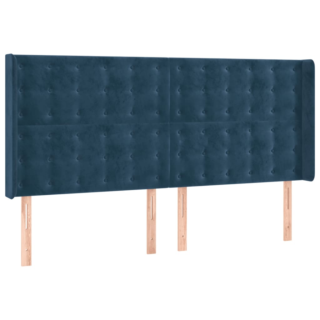 Cabeceira cama c/ luzes LED veludo 203x16x118/128cm azul-escuro
