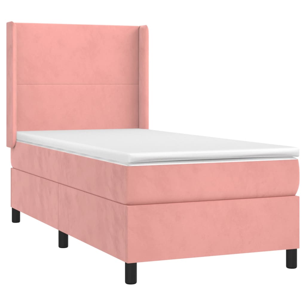 Cama box spring c/ colchão/LED 90x190 cm veludo rosa