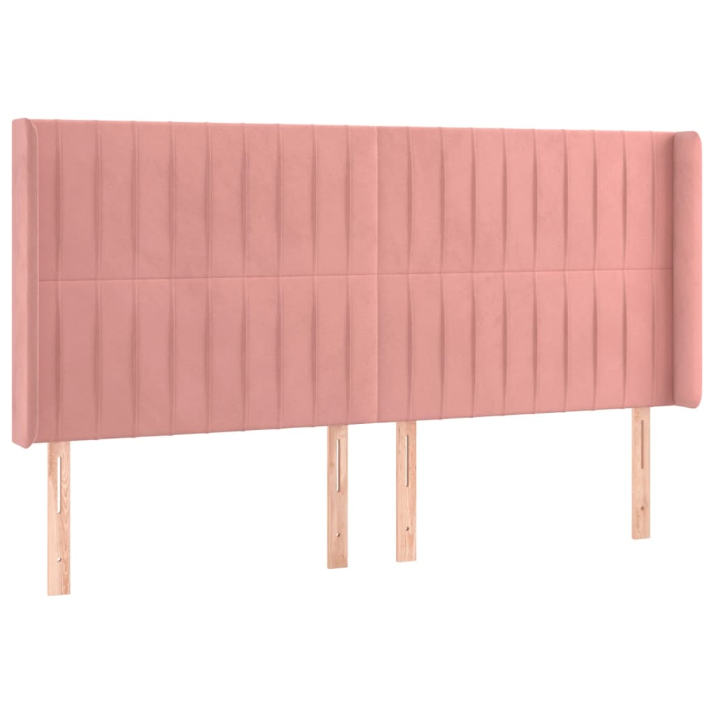 Cama box spring c/ colchão/LED 200x200 cm veludo rosa