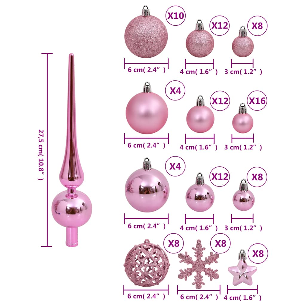 111 pcs conjunto de enfeites de Natal poliestireno rosa